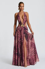 Indianna Maxi Dress - Magenta Orchid Print Dress Babyboo Fashion Premium Exclusive Design
