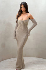 Samariah Maxi Dress - Beige Dress Babyboo Fashion Premium Exclusive Design