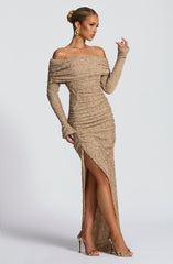 Adelphia Midi Dress - Beige Dress Babyboo Fashion Premium Exclusive Design