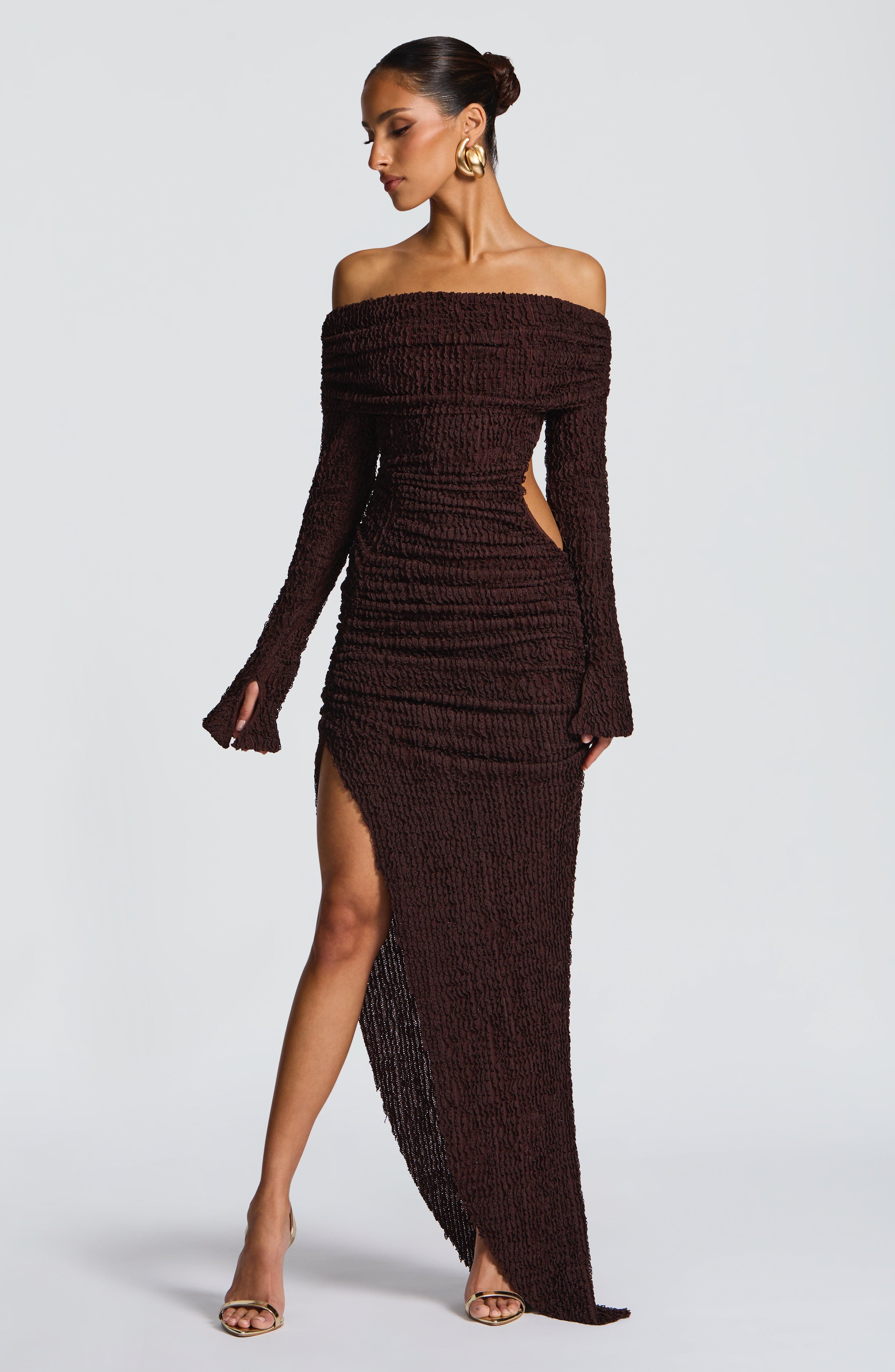 Adelphia Midi Dress - Plum Brown Dress Babyboo Fashion Premium Exclusive Design