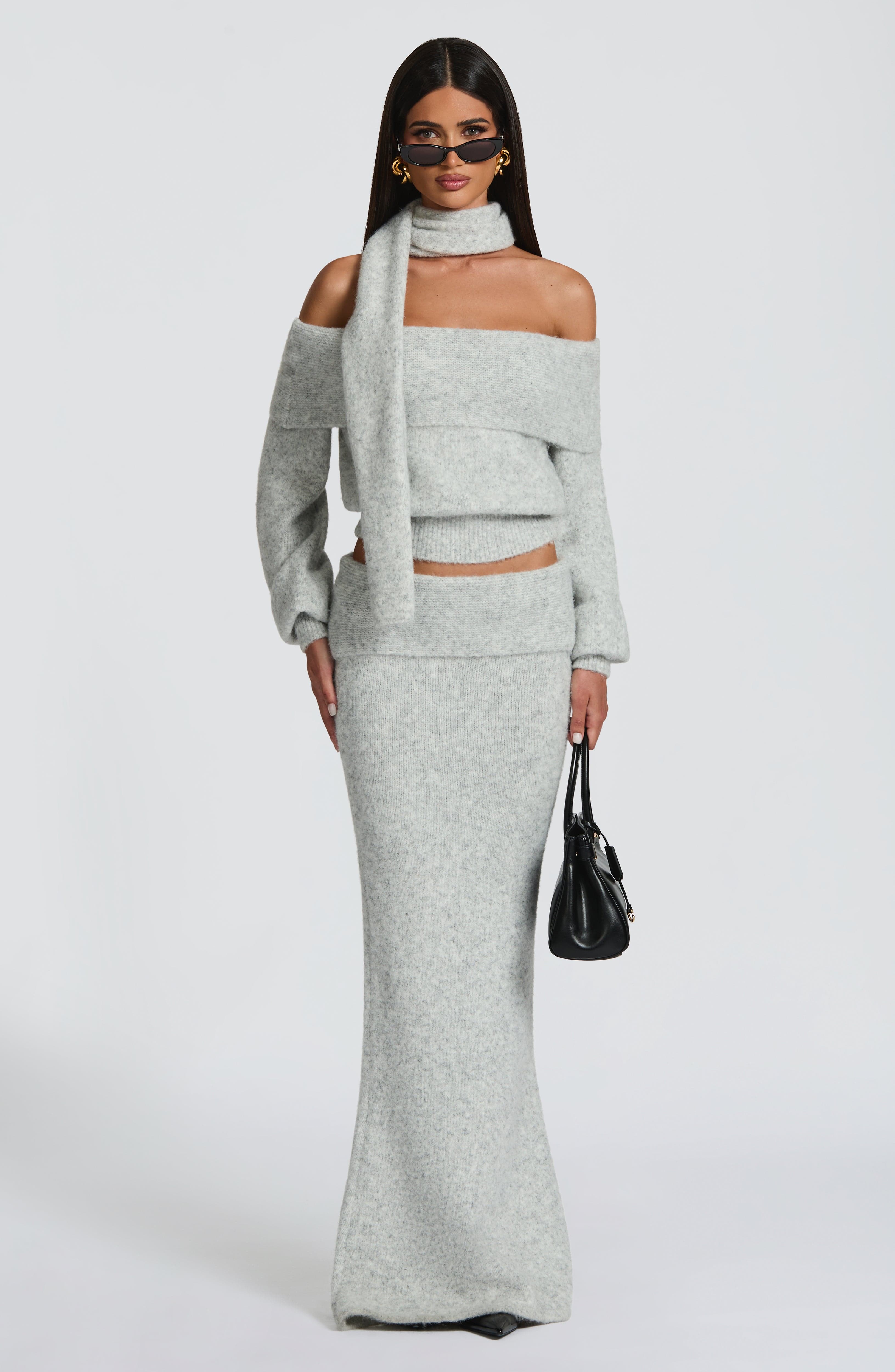 Andie Maxi Skirt - Light Grey Marl Skirt Babyboo Fashion Premium Exclusive Design