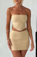 Jaz Mini Skirt - Beige Skirt XS Babyboo Fashion Premium Exclusive Design