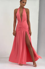Melania Maxi Dress - Coral Pink Dress Babyboo Fashion Premium Exclusive Design