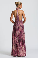 Melania Maxi Dress - Magenta Orchid Print Dress Babyboo Fashion Premium Exclusive Design