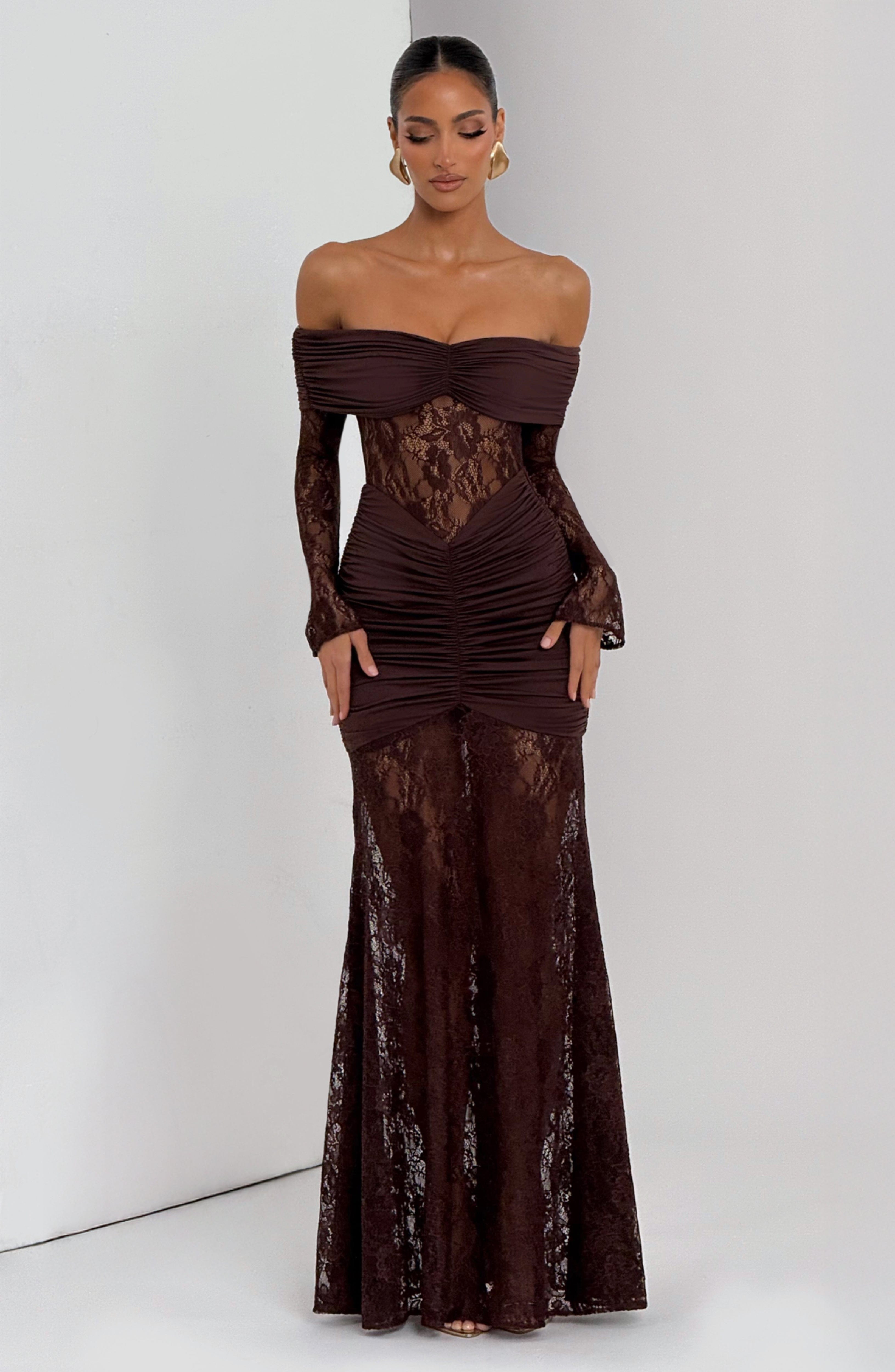 Sauline Maxi Dress - Plum Brown Dress Babyboo Fashion Premium Exclusive Design