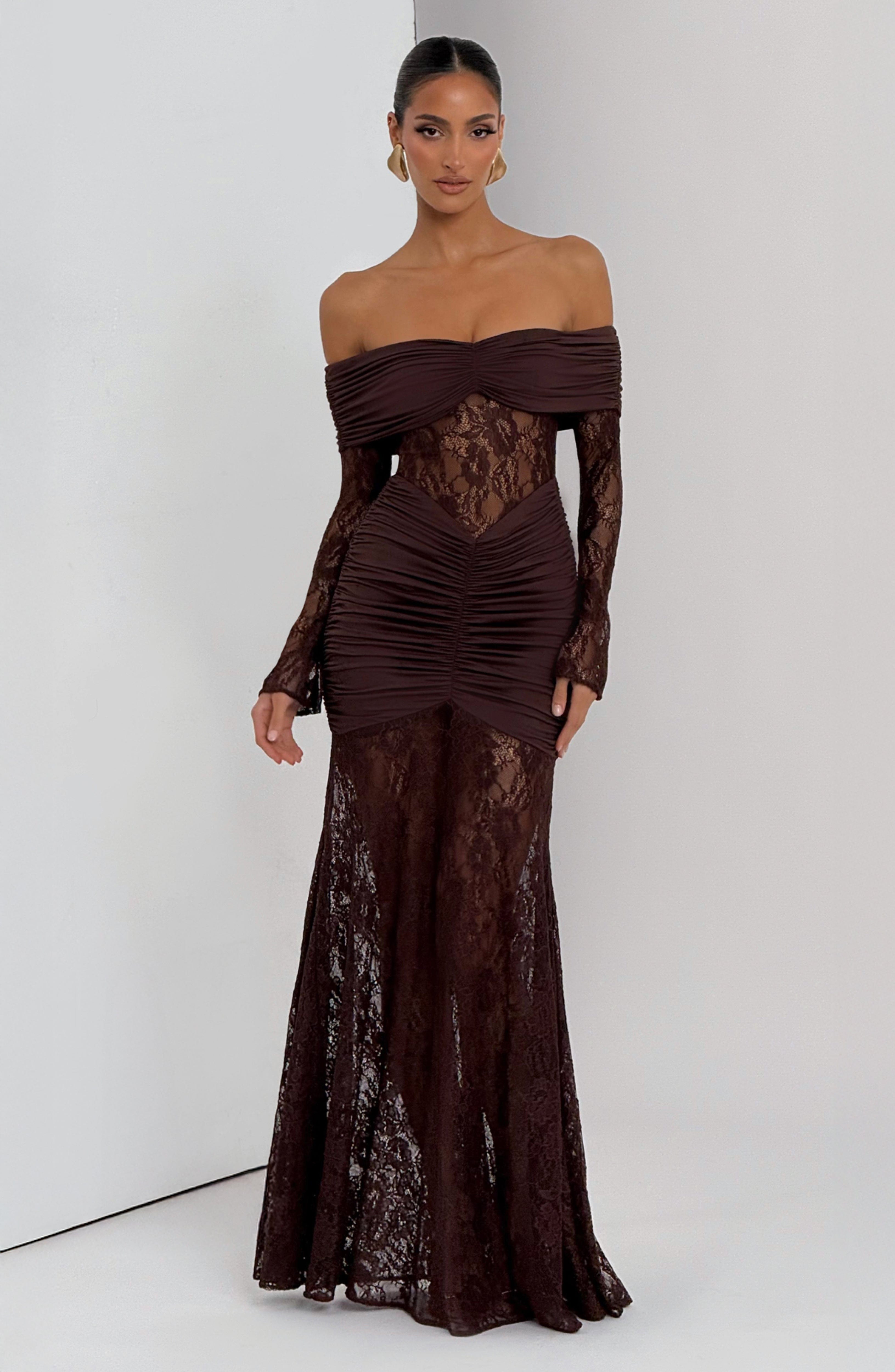 Sauline Maxi Dress - Plum Brown Dress Babyboo Fashion Premium Exclusive Design